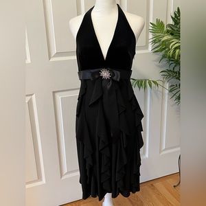 Betsy & Adam Black Velvet ruffled tiered Halter Ribbon Bow size 8